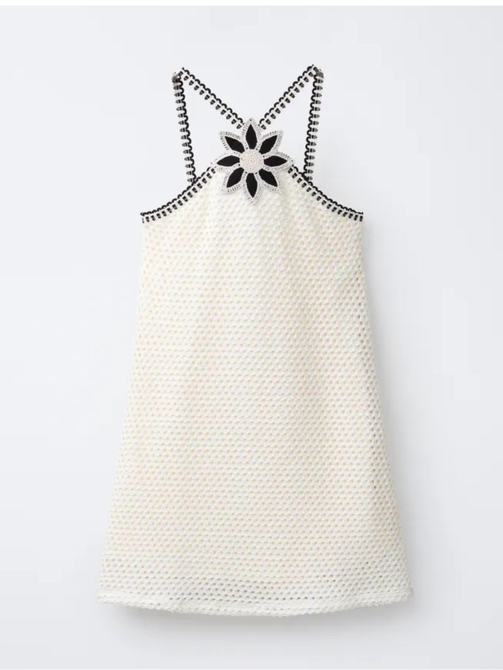 Zara Girls' Cream Crochet Dress with Black Floral Trim